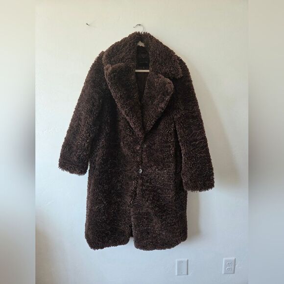Banana Republic Sherpa Car Coat Brown MobWife Chic Vintage Retro New Money M - Picture 2 of 8